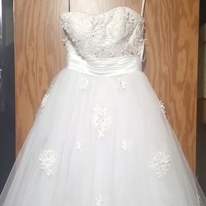 tea length strapless White dress